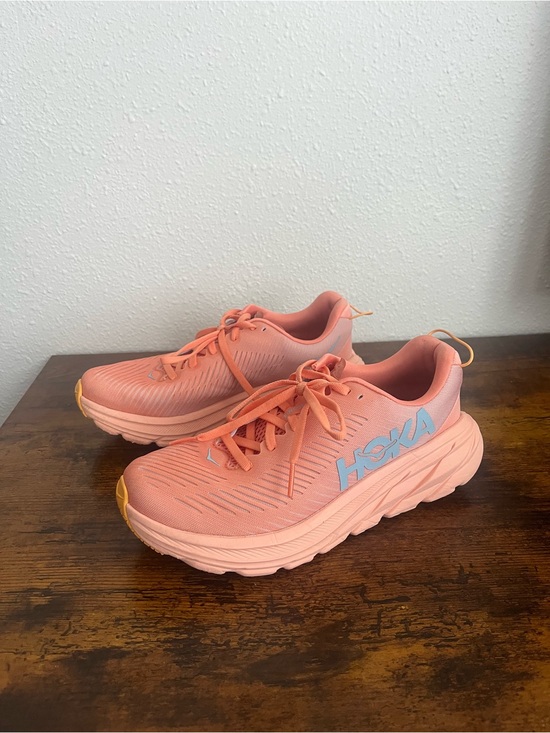 Hoka Shoes - Hoka Women's Peach Athletic Running Shoes with Light Blue Logo